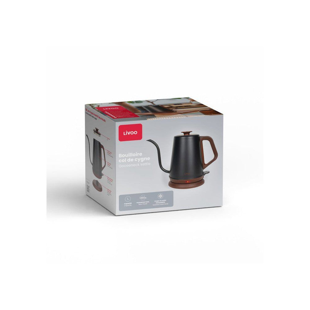 Bouilloire Col De Cygne - Livoo - Dod206 - 1360 W -1 L - Socle 360° - Noir / Marron Livoo - Mathon - 5