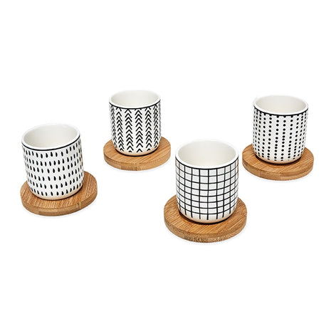 Set de 4 tasses en porcelaine avec soucoupe bambou 10 cl motifs graphiques Mathon - Mathon - 2