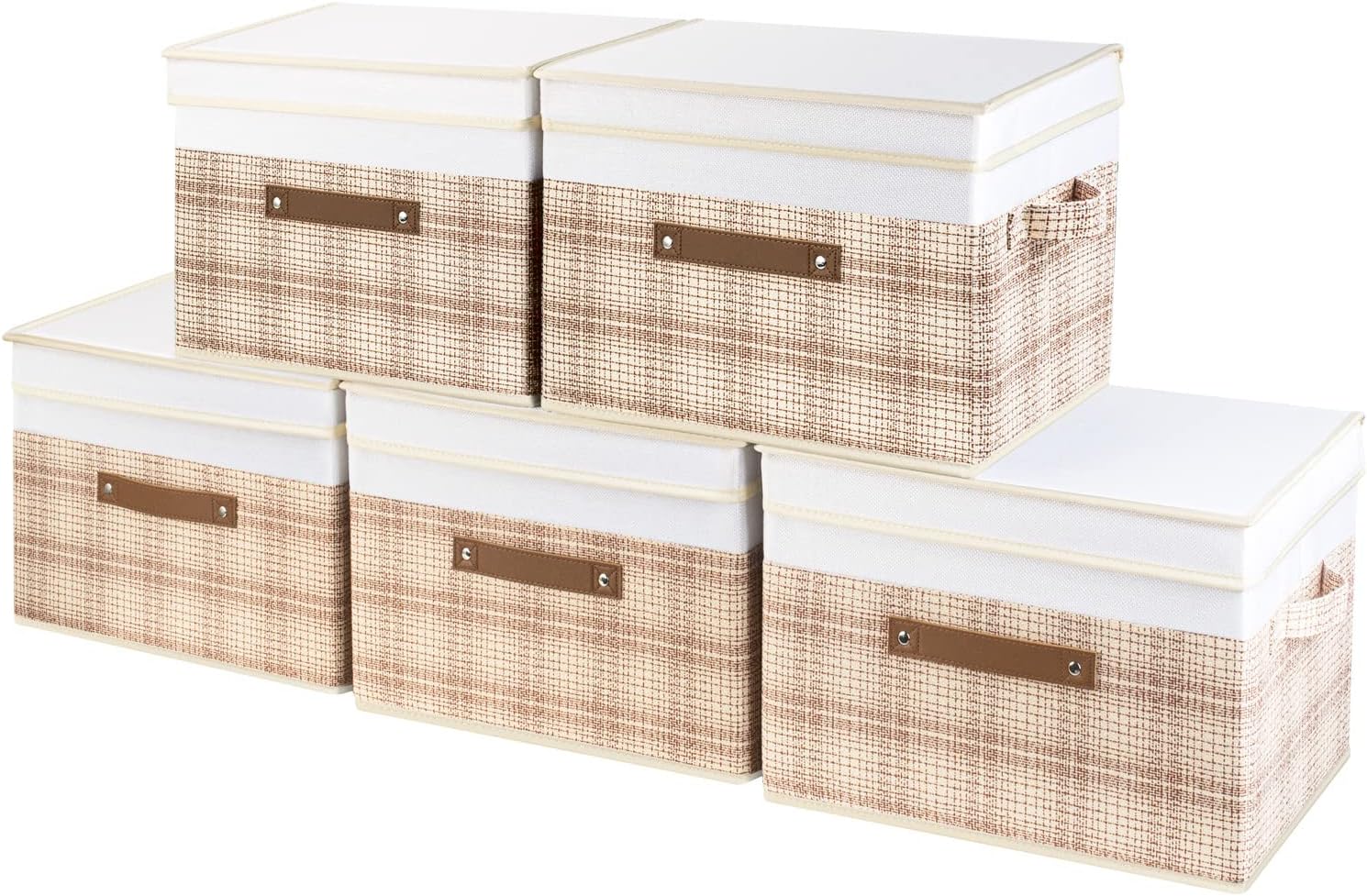 Set de 5 boîtes de rangement pliables Brun Clair & Blanc Vendos85 - Mathon