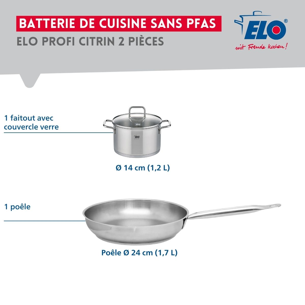 Ensemble de 1 Poêle de cuisson 24 cm et 1 faitout 14 cm  Profi Citrin Elo - Mathon - 2