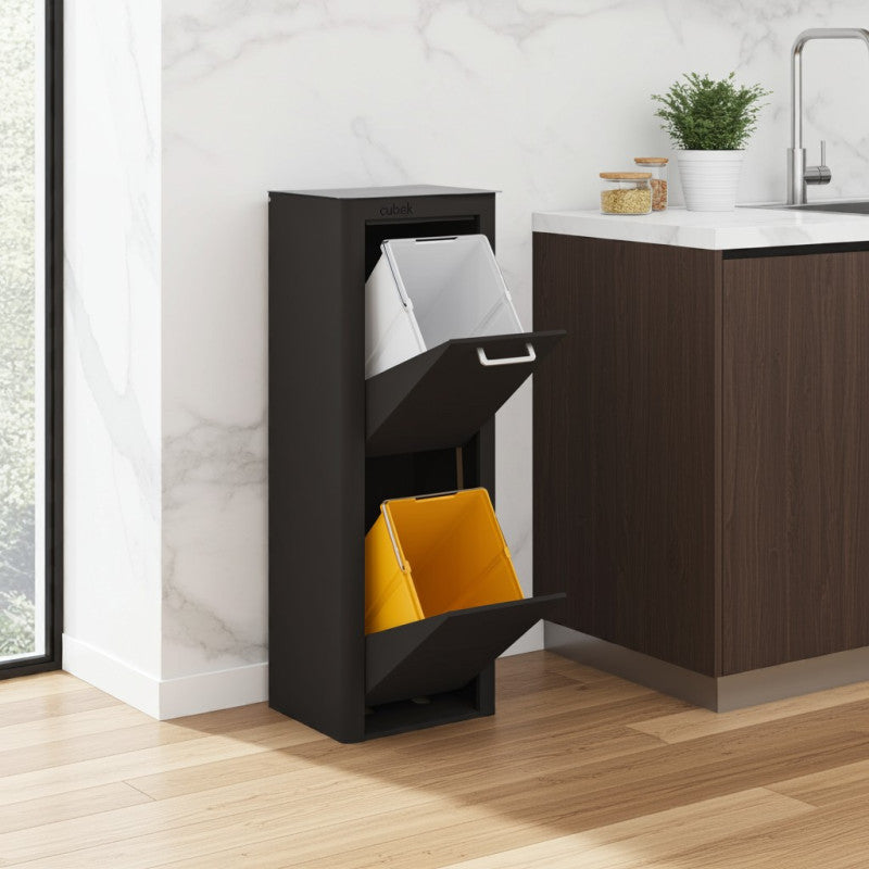Poubelle cuisine de tri sélectif CUBEK, 2 compartiments de 20 litres, Noir Don Hierro - Mathon - 8