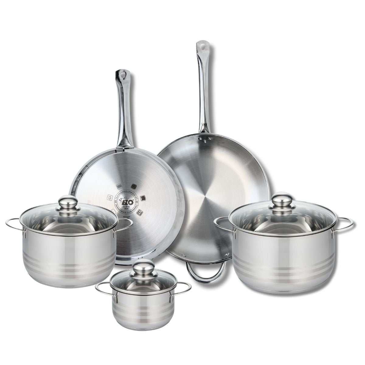 Ensemble de 2 Poêles de cuisson 28 et 32 cm et 3 faitouts 14, 20 et 24 cm  Profi Brillant Elo - Mathon - 1