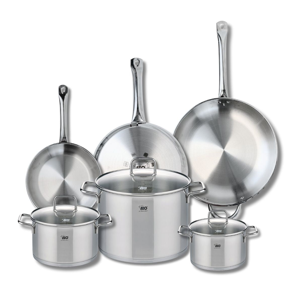 Ensemble de 3 Poêles de cuisson 24, 28 et 32 cm et 3 faitouts 16, 20 et 26 cm  Profi Citrin Elo - Mathon - 1