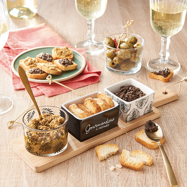 Set de 2 plateaux apéritifs bambou et porcelaine 3 et 4 coupelles Mathon - Mathon - 2