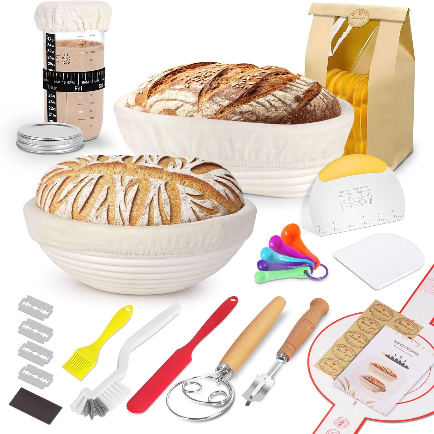 Kit 15 Pièces Banneton Pain avec Accessoires de Boulangerie Vendos85 - Mathon