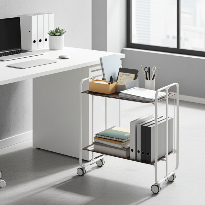 Desserte pliante 2 niveaux avec roulettes – structure blanche, bauhaus Don Hierro - Mathon - 3