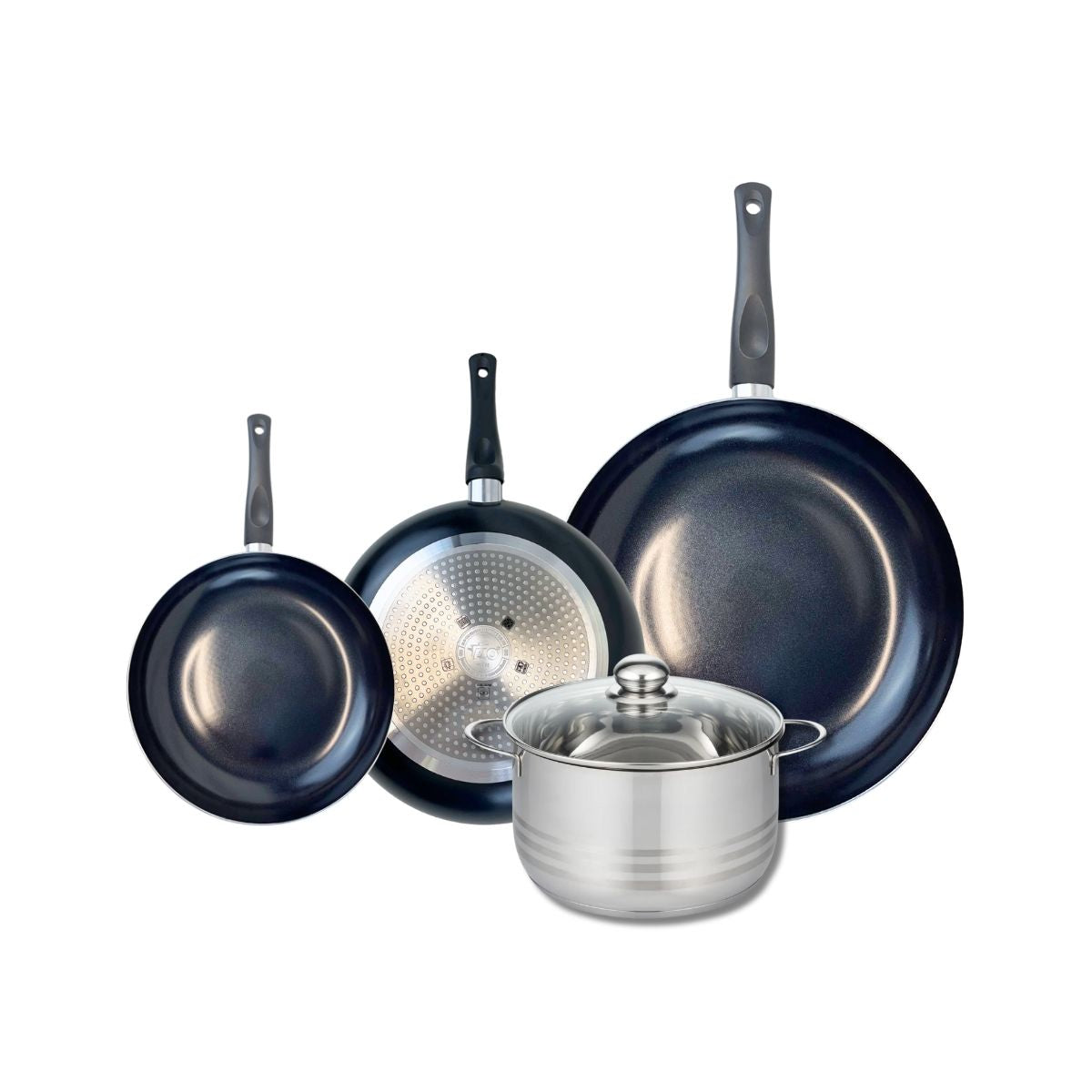 Ensemble de 3 Poêles de cuisson 20, 24 et 32 cm et 1 faitout 20 cm  Prima Brillant Elo - Mathon - 1