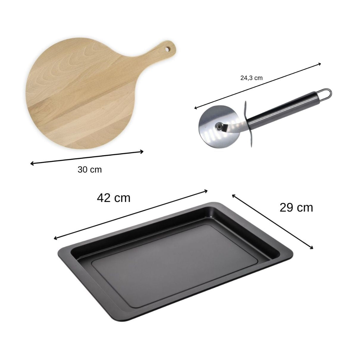 Ensemble pour pizza avec une plaque de cuisson four, 4 planches à pizza rondes et une roulette à pizza Zenker - Mathon - 3