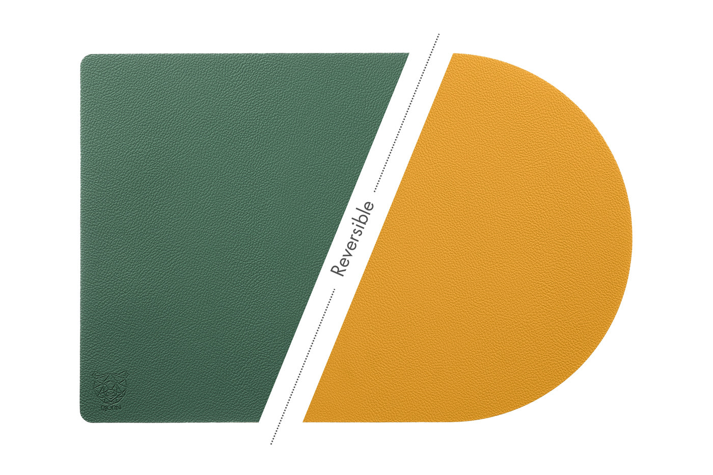 Set de table rectangovale réversible - 6 pièces - Cuir recyclé jaune moutarde et vert sapin Björn - Mathon - 3