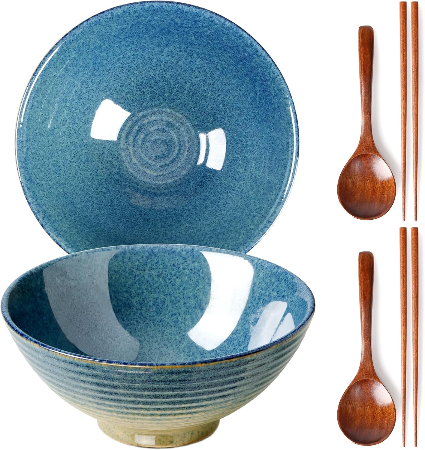 Bol à ramen japonais 1200 ml en céramique artisanale bleu glacé Vendos85 - Mathon