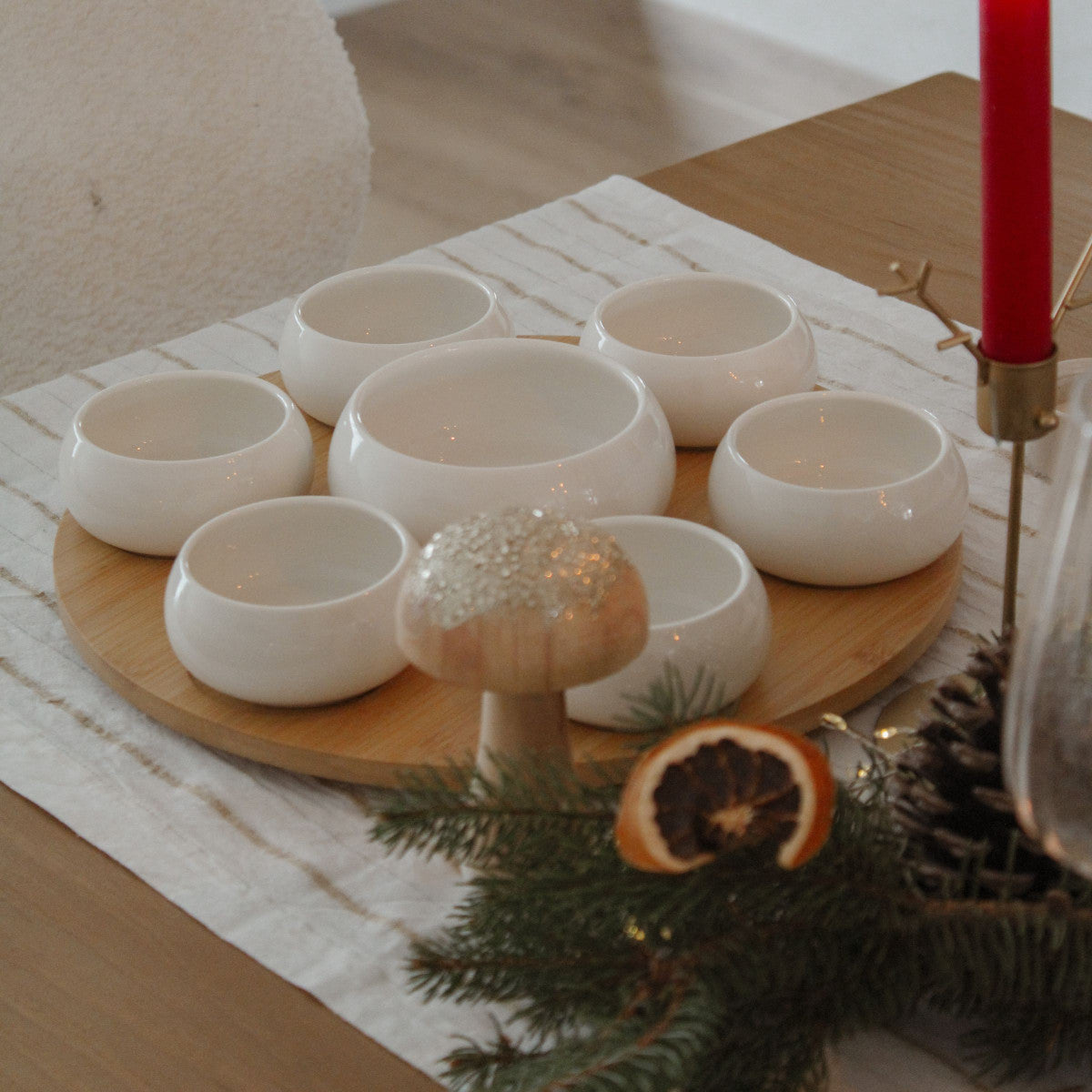 Tapas - Set 7 coupelles apéritives en céramique avec plateau en bambou tournant Médard de Noblat - Mathon - 3