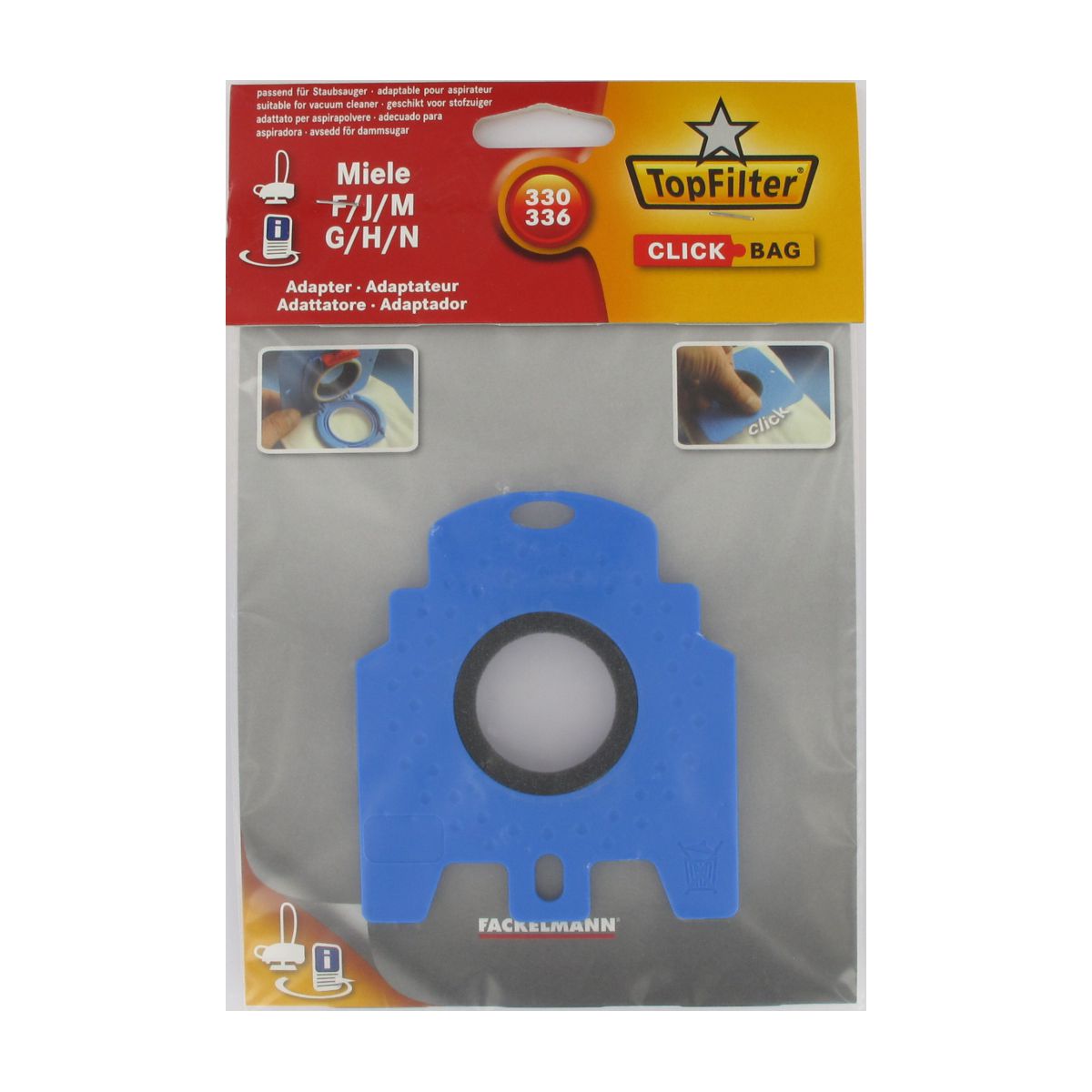 Boite de 4 sacs aspirateurs universels Top Filter avec Adaptateur Click Bag pour aspirateurs Miele 330 à 336 TopFilter - Mathon - 2
