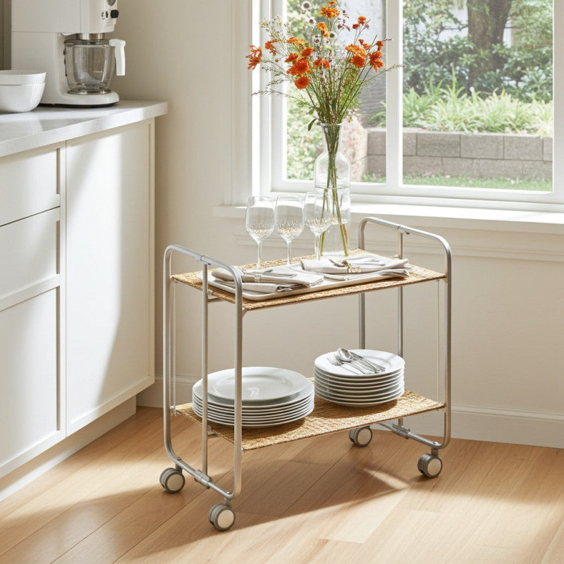 Desserte pliante bauhaus avec roulettes – structure grise, 2 niveaux, 4 positions Don Hierro - Mathon - 2