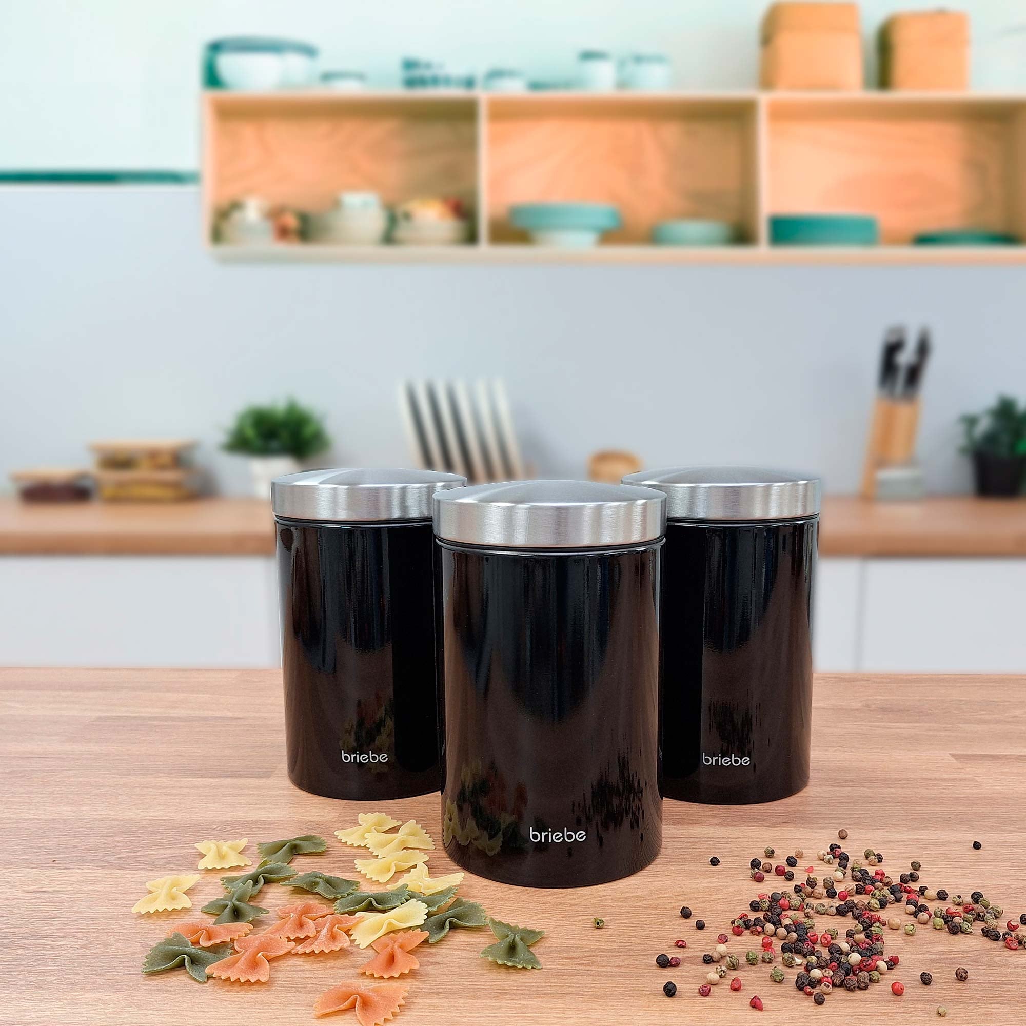 Ensemble Boîte à Pain + 3 Boîtes de Cuisine, Rangement, Acier Inoxydable  Noir/Inox BB1161 - Mathon - 6