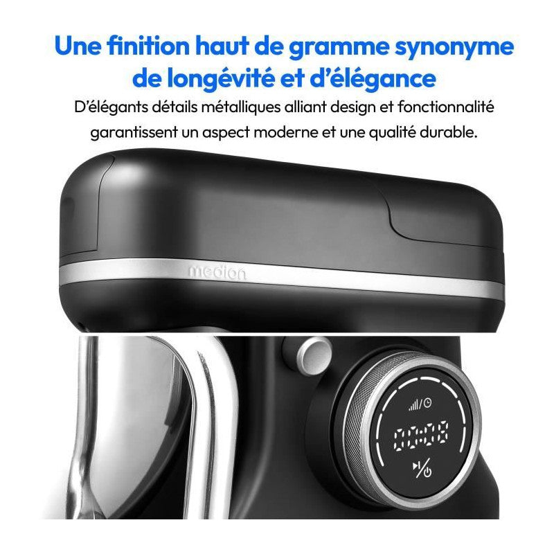 Robot Pâtissier 3-en-1- Medion - Md18430 - 1200 W - 5 L - 8 Vitesses - Fonction Hachoir - Noir Medion - Mathon - 5