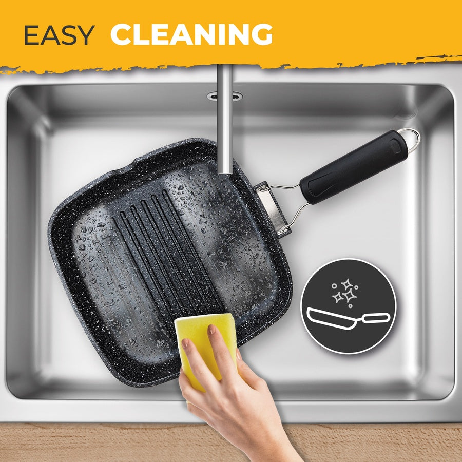 Poêle à Griller Induction Antiadhésif Titane 20x20cm Fonte d