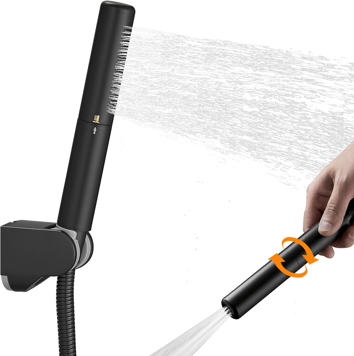 Pommeau de douche noir mat 2 modes en laiton avec flexible Vendos85 - Mathon