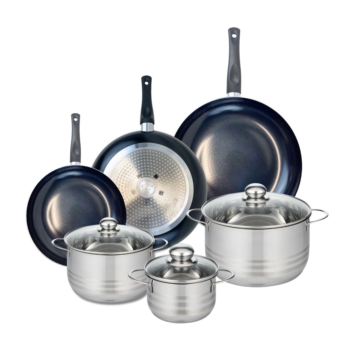 Ensemble de 3 Poêles de cuisson 24, 28 et 32 cm et 3 faitouts 16, 20 et 24 cm  Prima Brillant Elo - Mathon - 1