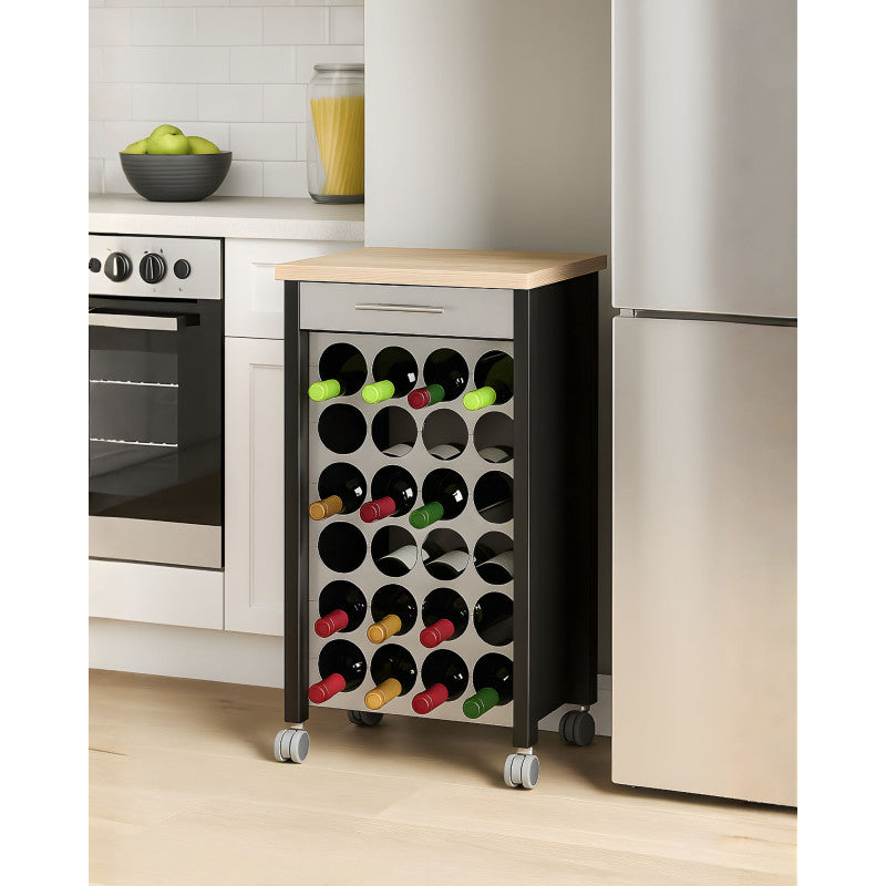 Étagère à roulettes porte bouteilles BACUS, capacité 24 bouteilles, Noir-Orme Don Hierro - Mathon - 2