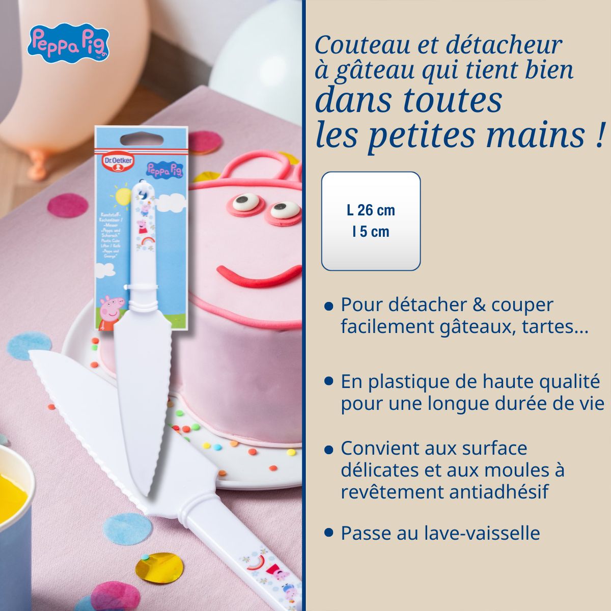 Couteau de cuisine et détacheur à gâteau pour cuisiner avec les enfants 26 cm Dr. Oetker Peppa Pig Dr. Oetker - Mathon - 3