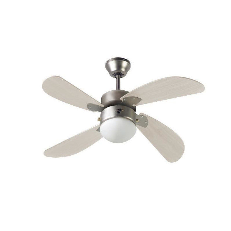Farelek - Bermudes O 107 Cm - Ventilateur De Plafond Reversible, 4 Pales Chene Clair + Eclairage 1 Globe 60w E27 - 112423 Farelek - Mathon