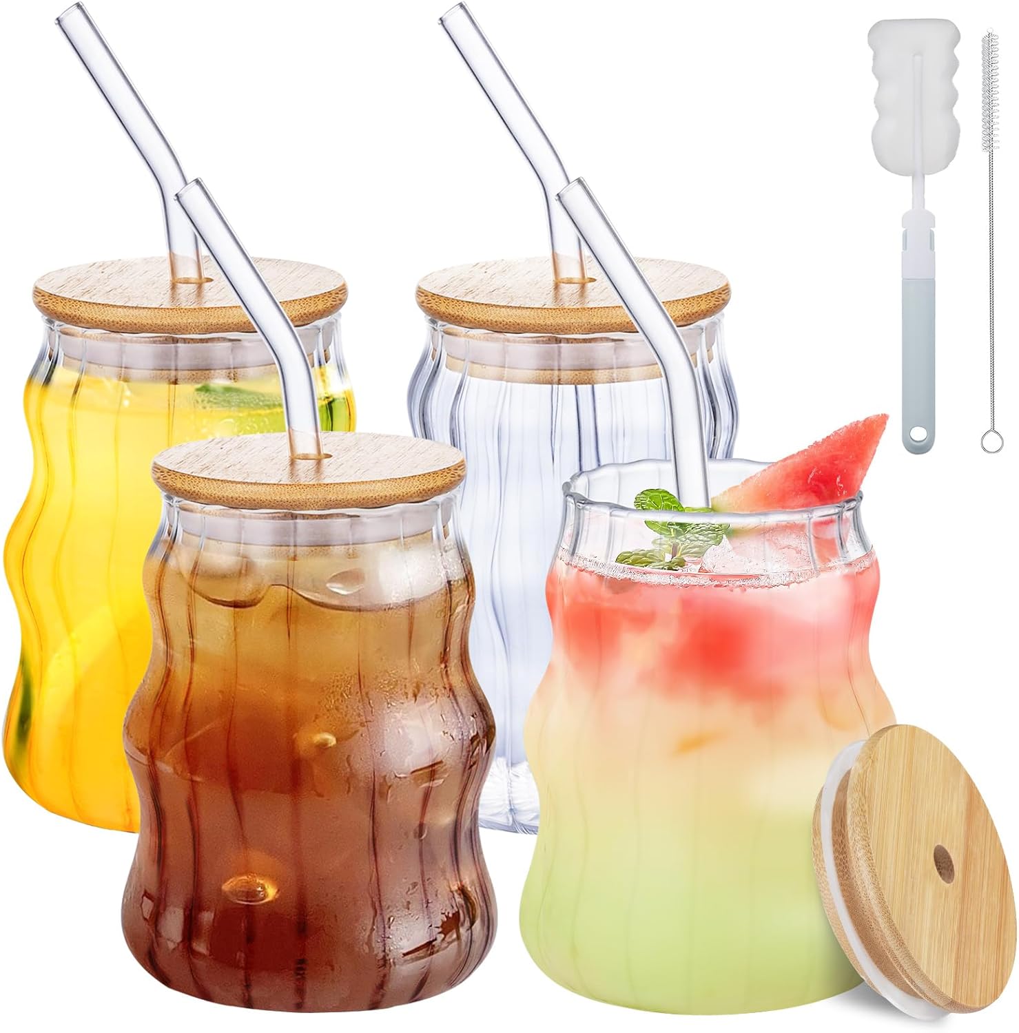 Verre Cannelé 550 ml avec Couvercle Bambou & Paille Vendos85 - Mathon