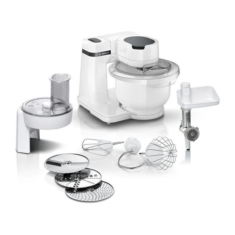 Robot Pâtissier   Serie 2 - 700 W - 4 Vitesses - 3,8 L - 3 Disques - Hachoir A Viande - Blanc Bosch - Mathon - 1