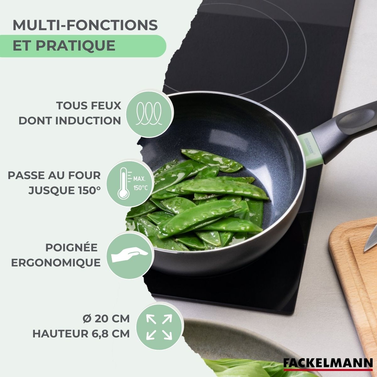 Wok 20 cm aluminium revêtement céramique antiadhésif sans PFAS  Brandao Fackelmann - Mathon - 3