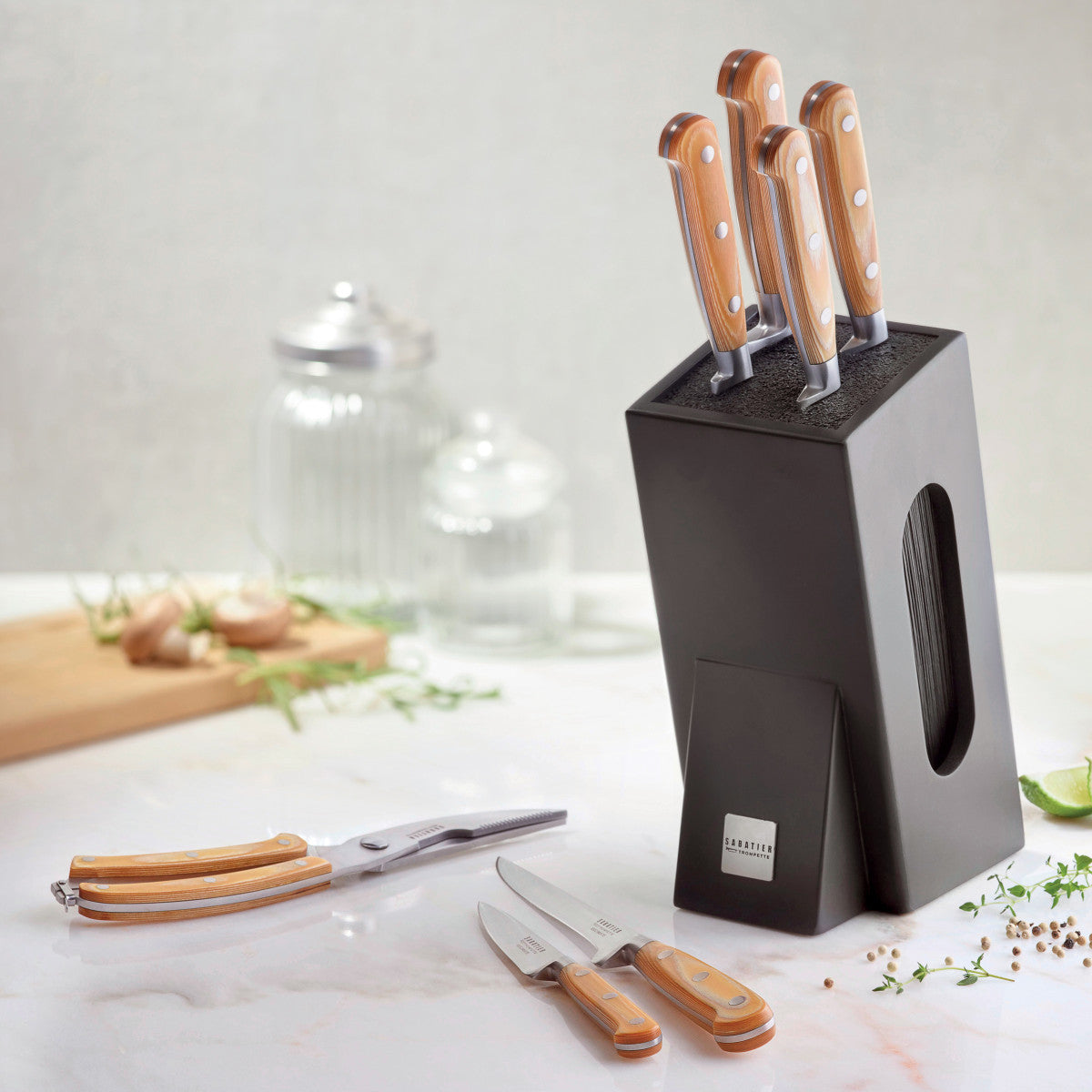 Essentiel - Bloc spaghetti 5 pièces en bois noir Sabatier Trompette - Mathon - 7