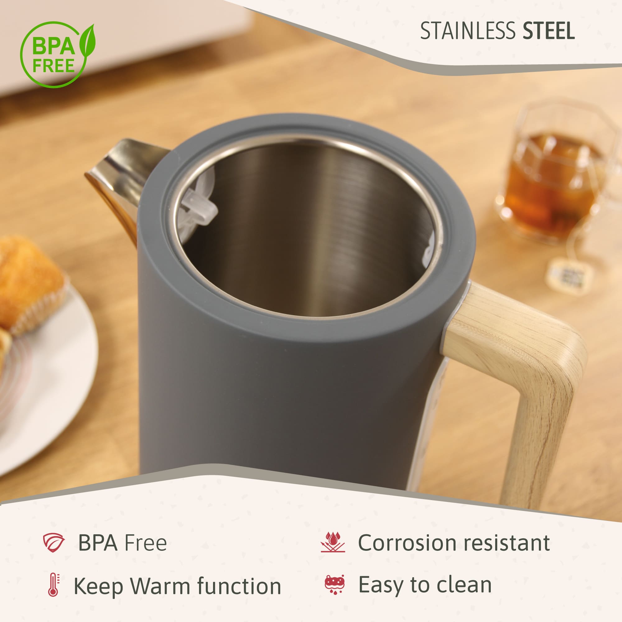 Nordic Bouilloire Électrique 1,7L Sans Fil, Ébullition Rapide Sans BPA, Base 360 2200 Gris KT1165GRY - Mathon - 5