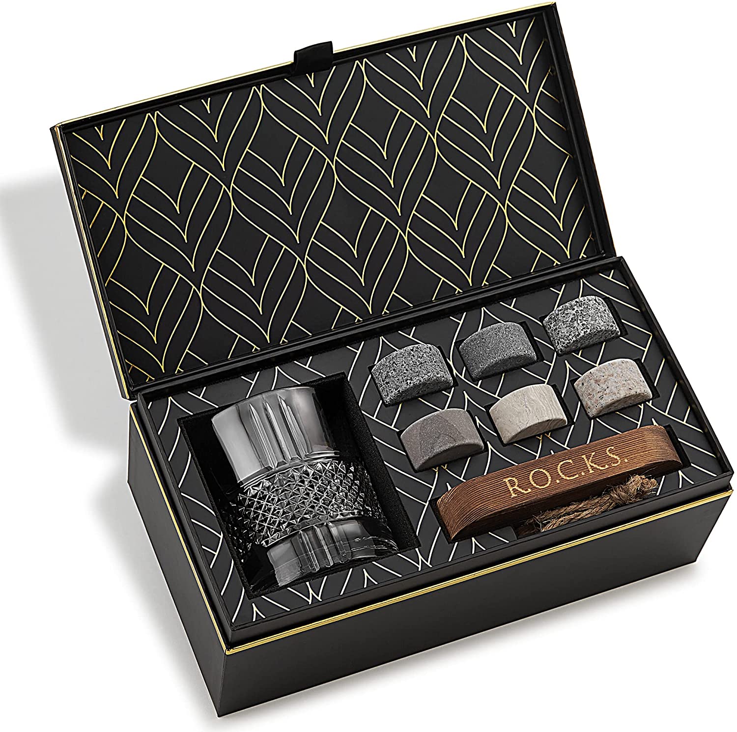 Coffret Pierres à Whisky et Verre en Cristal Réserve avec 6 Pierres Artisanales Rondes en Granit - Mathon - 1