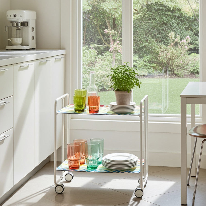 Desserte pliante 2 niveaux avec roulettes – structure blanche, bauhaus Don Hierro - Mathon - 3