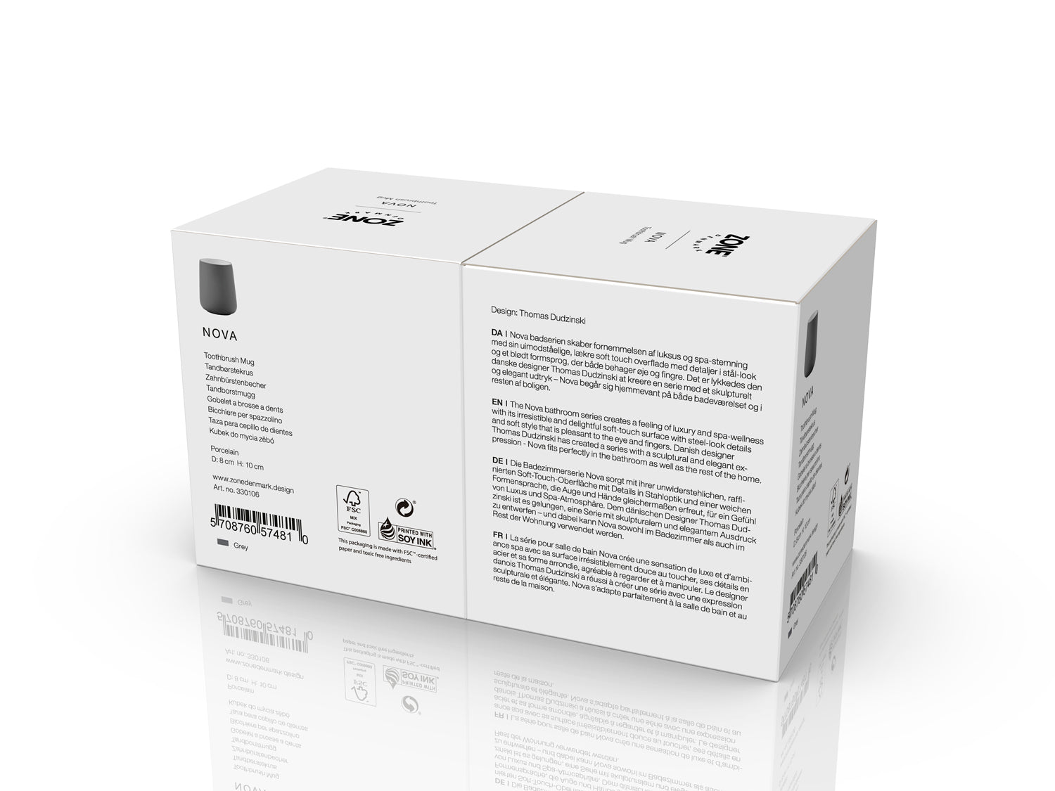 Gobelet pour brosse à dents NOVA en porcelaine et softtouch Gris Zone Denmark - Mathon - 5