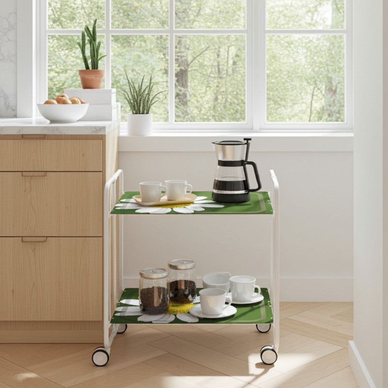 Desserte pliante 2 niveaux avec roulettes – structure blanche, bauhaus Don Hierro - Mathon - 3