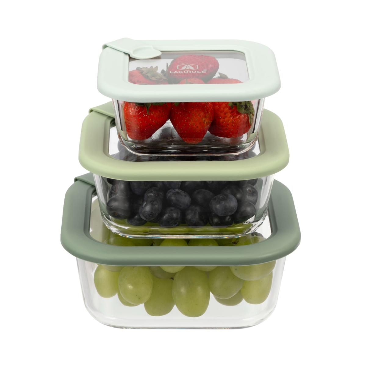 Lot de 3 boîtes en verre carrées avec couvercle 320/520/800ml Laguiole Cuisson - Mathon - 2