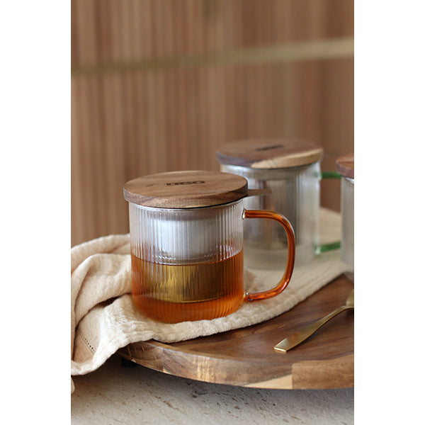 Tisanière mug Karl en verre borosilicate anse ambrée 300 ml Ogo - Mathon - 2