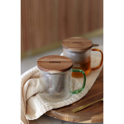 Tisanière mug Karl en verre borosilicate anse verte 300 ml Ogo - Mathon - 2