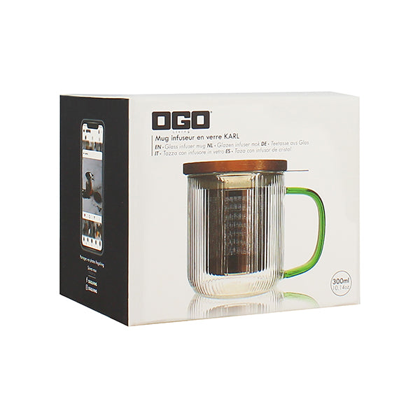 Tisanière mug Karl en verre borosilicate anse verte 300 ml Ogo - Mathon - 4