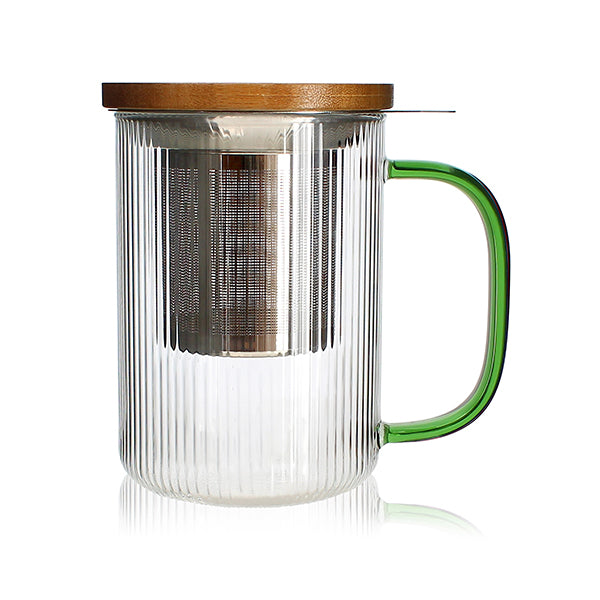 Tisanière mug Karl en verre borosilicate anse verte 475 ml Ogo - Mathon - 1