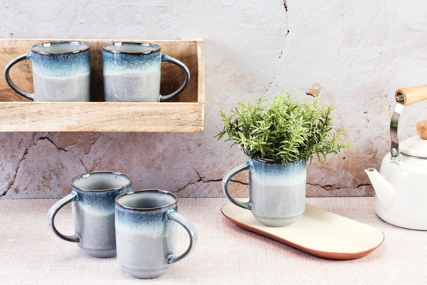 Lot de 6 mugs en grès bleu 40cl Björn - Mathon - 2