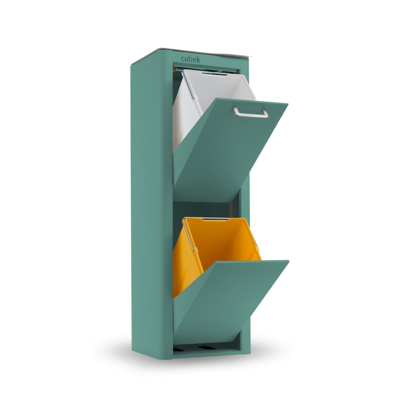 Poubelle cuisine de tri sélectif CUBEK, 2 compartiments de 20 litres, Turquoise Don Hierro - Mathon - 5