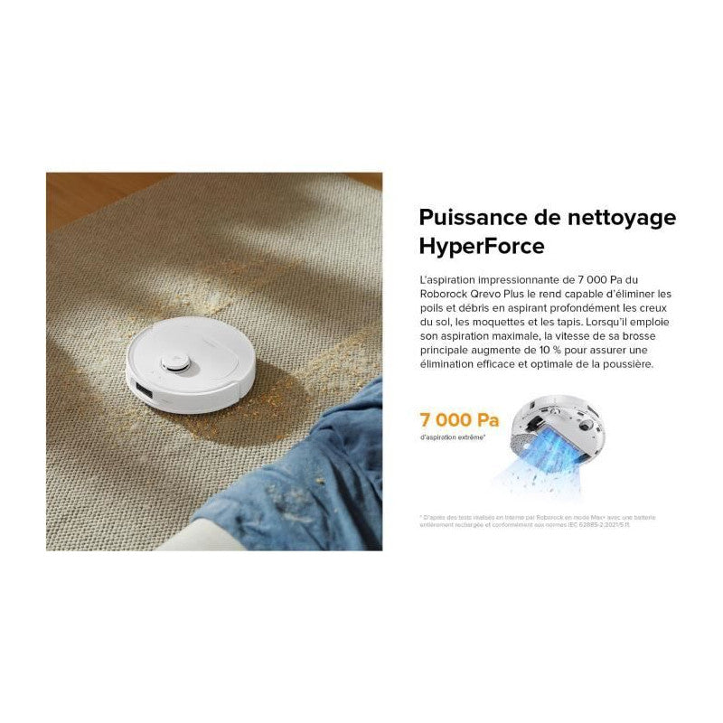 Aspirateur Robot Laveur Avec Station Multifonction -   Qrevo Plus Blanc - Puissance 7000 Pa - Serpillere Extensible Roborock - Mathon - 6