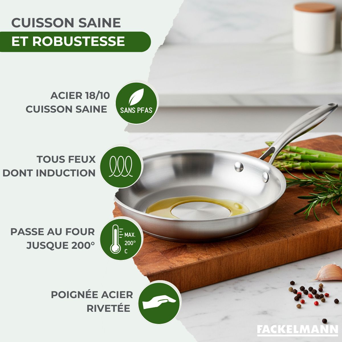 Wok 28 cm en inox 18/10 Triply  Vita3 Fackelmann - Mathon - 3