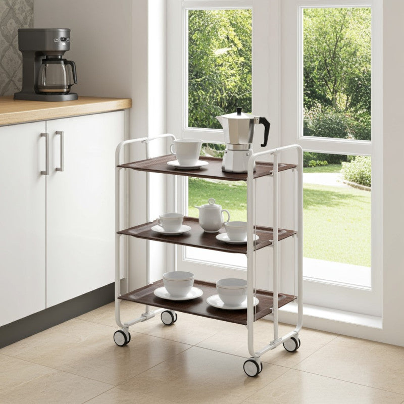 Desserte pliante 3 niveaux avec roulettes – structure blanche, bauhaus Don Hierro - Mathon - 3