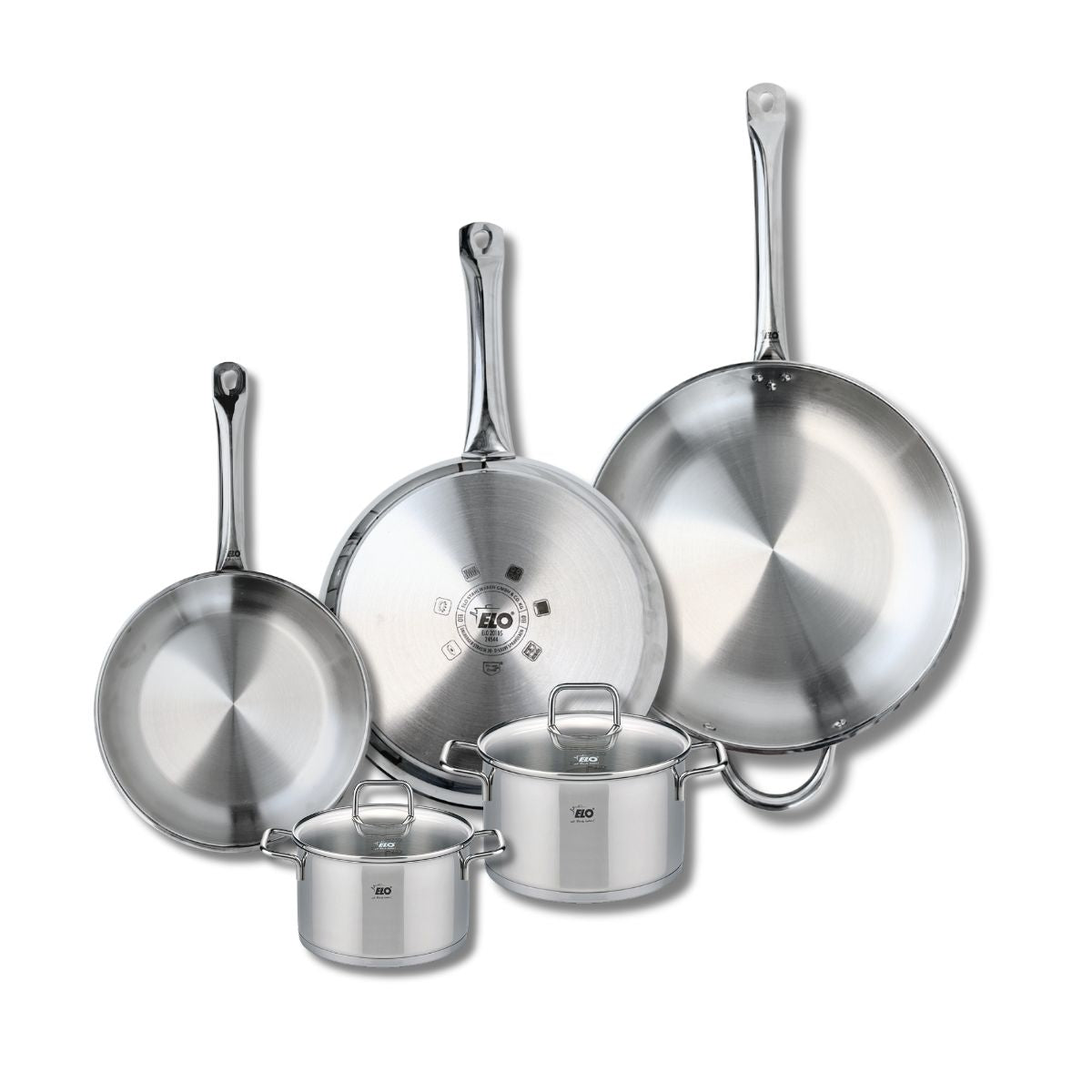 Ensemble de 3 Poêles de cuisson 24, 28 et 32 cm et 2 faitouts 14 et 16 cm  Profi Citrin Elo - Mathon - 1