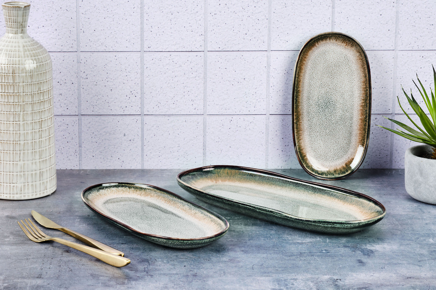 Lot de 3 plateaux & plats à four en grès gris D Björn - Mathon - 2