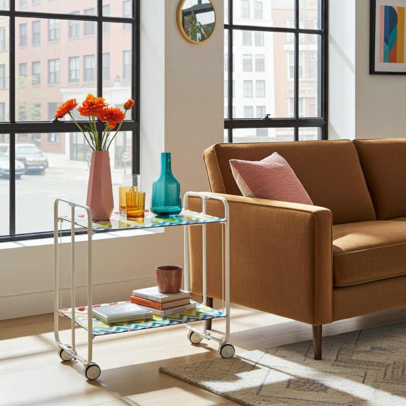 Desserte pliante 2 niveaux avec roulettes – structure blanche, bauhaus Don Hierro - Mathon - 4