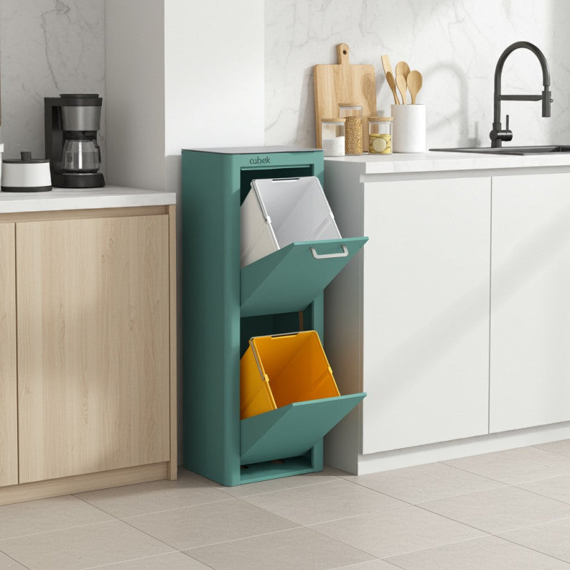 Poubelle cuisine de tri sélectif CUBEK, 2 compartiments de 20 litres, Turquoise Don Hierro - Mathon - 8
