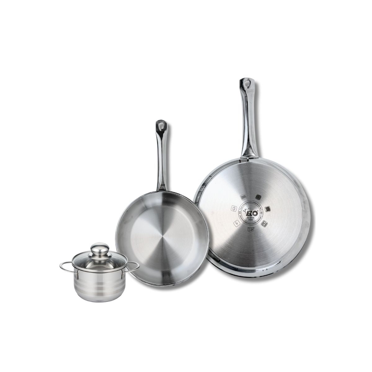 Ensemble de 2 Poêles de cuisson 24 et 28 cm et 1 faitout 12 cm  Profi Brillant Elo - Mathon - 1