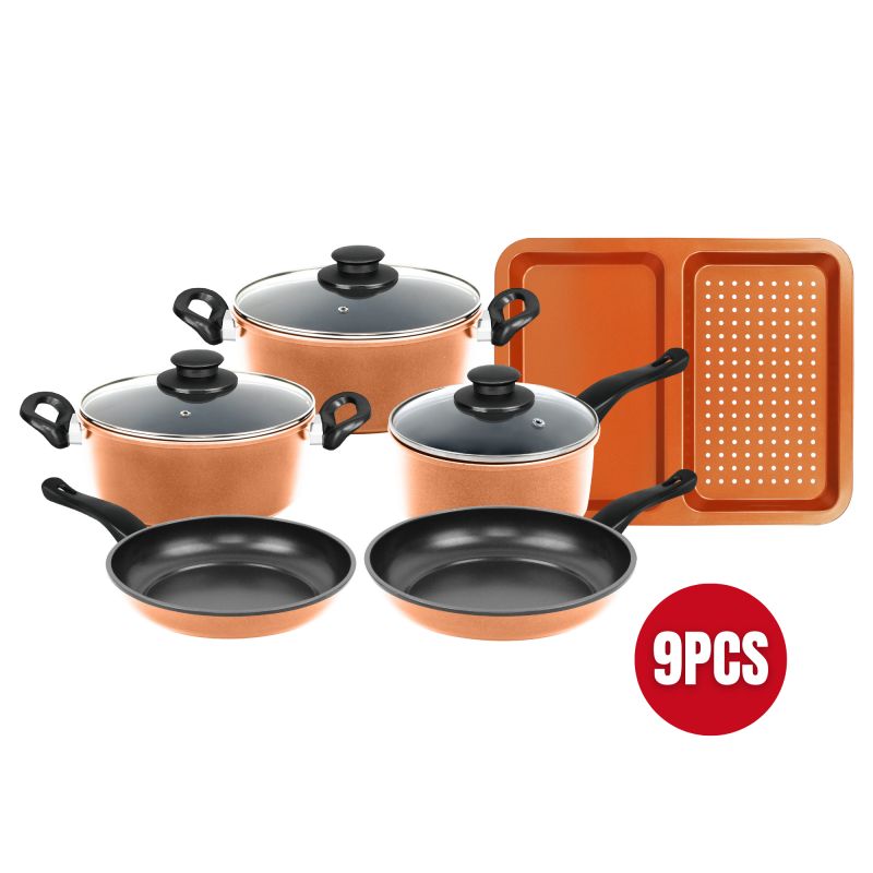 Batterie de cuisine anti-adhésive en cuivre 9 pièces Herzberg HG04838-COP Herzberg - Mathon - 2